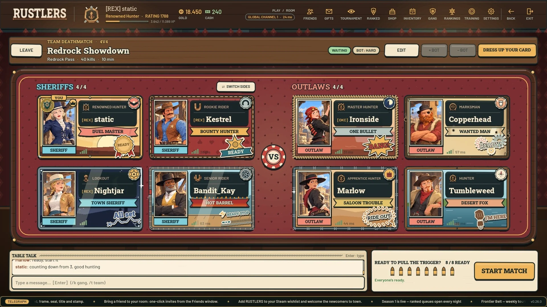 Rustlers Online — Takım lobisi